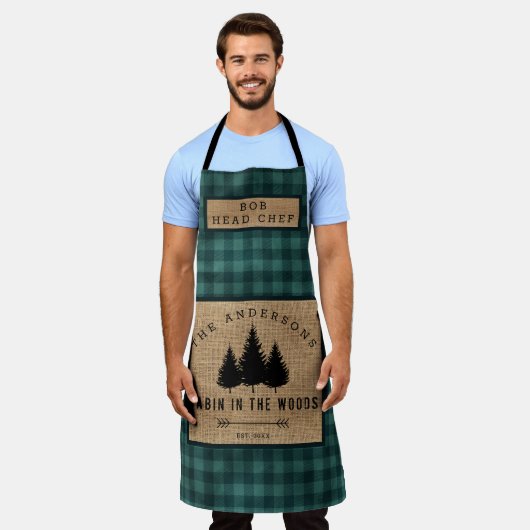 Rustige landennaam Cabin in Wood Hoofd Chef Schort (Gedragen)