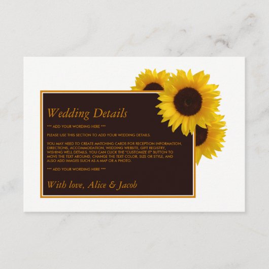 Rustige landenzonnebloemen - Detail van het huweli Informatiekaartje (Voorkant)