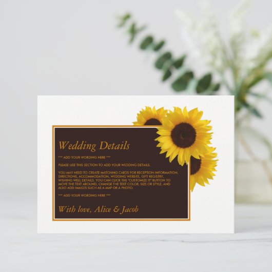 Rustige landenzonnebloemen - Detail van het huweli Informatiekaartje (Staand voorkant)