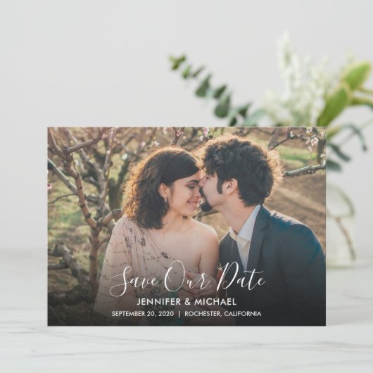 Rustige landfoto's bruiloft Opslaan Datum kaart (Staand voorkant)