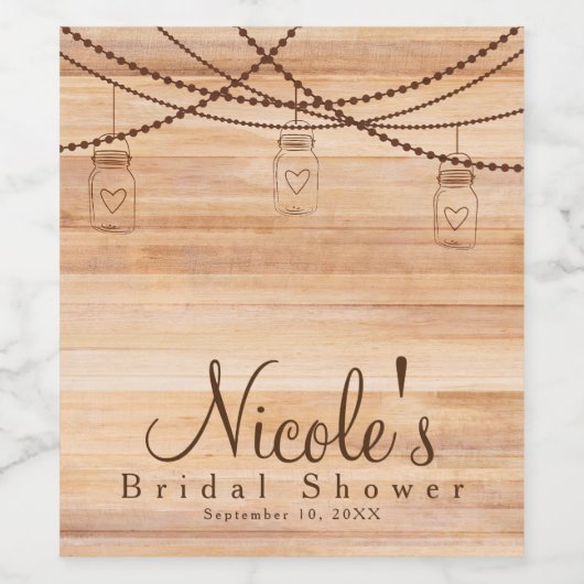 Rustige landhout en Mason Jars Barn Wedding Wine Wijn Etiket (Enkel label)