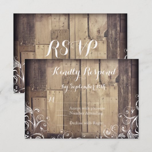 Rustige landhout Vloeiende RSVP-kaarten RSVP Kaartje (Voorkant / Achterkant)