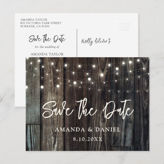 Rustige landhouten lucifers die de datum opslaan briefkaart (Voorkant / Achterkant)