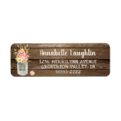 Rustige landhouten Mason Jar Flowers Etiket (Voorkant)
