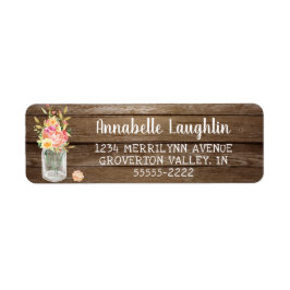 Rustige landhouten Mason Jar Flowers Etiket
