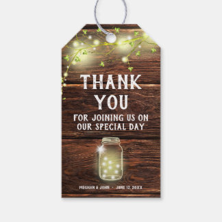 Rustige landhouten Mason Jar String Lights-boom Cadeaulabel