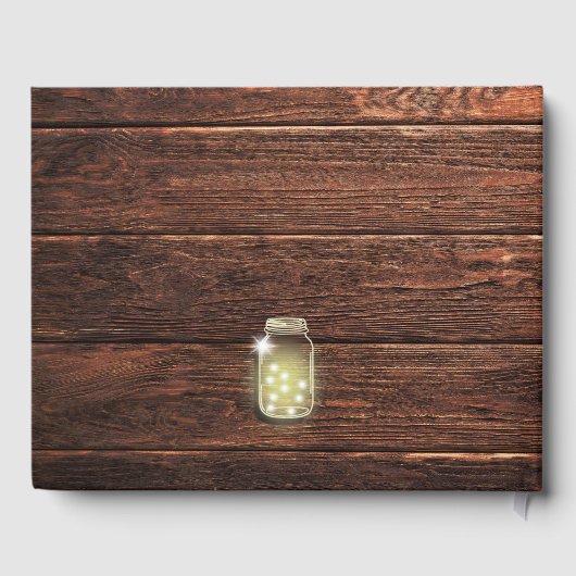 Rustige landhouten Mason Jar String Lights-boom Gastenboek (Achterkant)