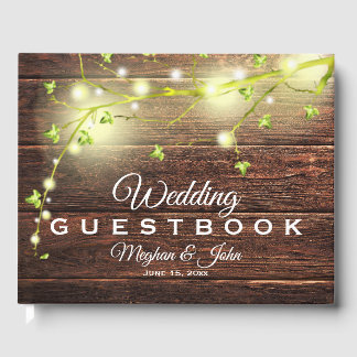 Rustige landhouten Mason Jar String Lights-boom Gastenboek