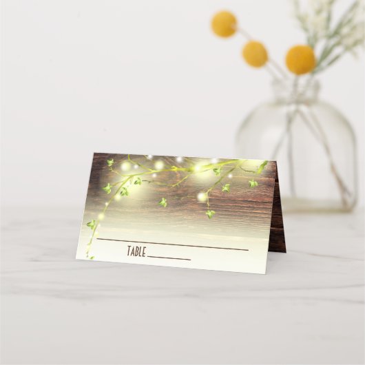 Rustige landhouten Mason Jar String Lights-boom Plaatskaartje (Voorkant)