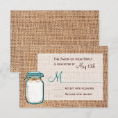 Rustige landkaart Mason Jar Burlap Wedding RSVP-ka RSVP Kaartje (Voorkant / Achterkant)