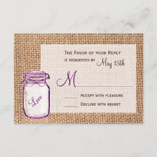 Rustige landkaart Mason Jar Burlap Wedding RSVP-ka RSVP Kaartje
