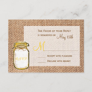 Rustige landkaart Mason Jar Burlap Wedding RSVP-ka RSVP Kaartje