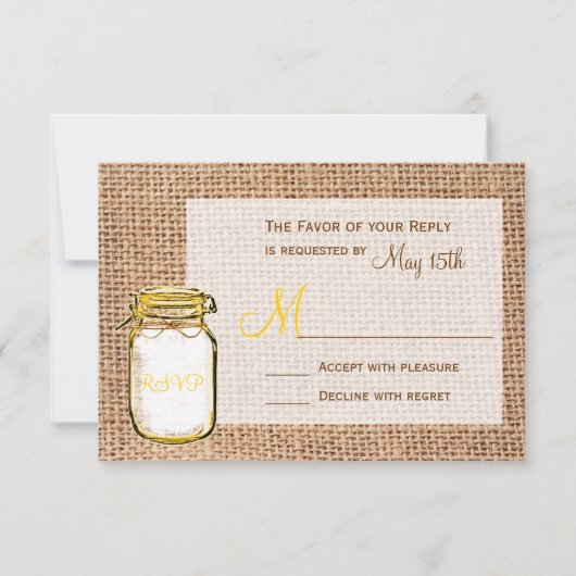 Rustige landkaart Mason Jar Burlap Wedding RSVP-ka RSVP Kaartje (Voorkant)