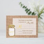 Rustige landkaart Mason Jar Burlap Wedding RSVP-ka RSVP Kaartje (Staand voorkant)