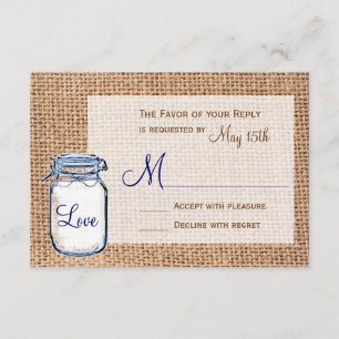 Rustige landkaart Mason Jar Burlap Wedding RSVP-ka RSVP Kaartje