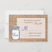 Rustige landkaart Mason Jar Burlap Wedding RSVP-ka RSVP Kaartje (Voorkant)