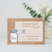 Rustige landkaart Mason Jar Burlap Wedding RSVP-ka RSVP Kaartje (Staand voorkant)