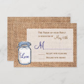Rustige landkaart Mason Jar Burlap Wedding RSVP-ka RSVP Kaartje (Voorkant / Achterkant)