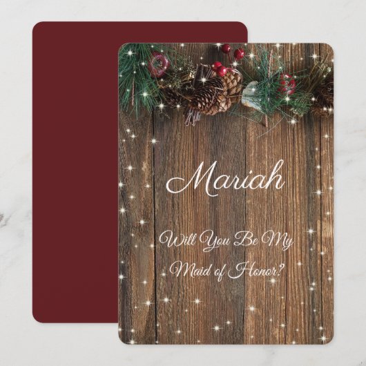 Rustige landkerst Pine Garland Wood Snow Kaart (Voorkant / Achterkant)