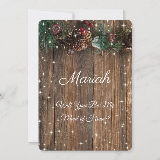 Rustige landkerst Pine Garland Wood Snow Kaart (Voorkant)