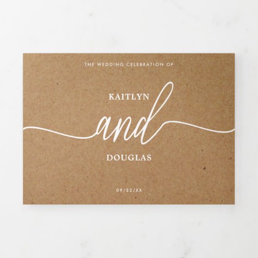 Rustige Landkraft Simple Script Wedding Suite Drieluik Uitnodiging (Cover)