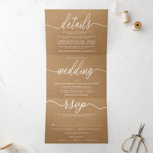 Rustige Landkraft Simple Script Wedding Suite Drieluik Uitnodiging (Binnen)