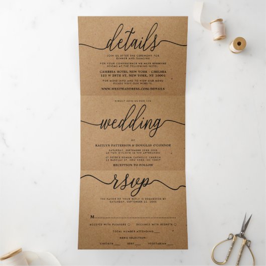Rustige Landkraft Simple Script Wedding Suite Drieluik Uitnodiging (Binnen)