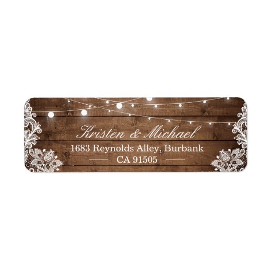 Rustige Landkreis Barn Wood String Lights Lace Etiket (Voorkant)
