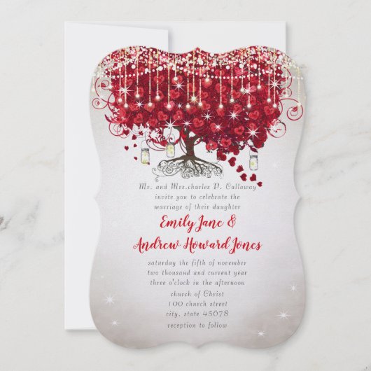 Rustige landmoeras Jar Red en Silver Tree Wedding Kaart (Voorkant)