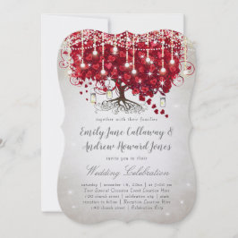 Rustige landmoeras Jar Red en Silver Tree Wedding Kaart