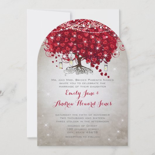 Rustige landmoeraspot Jar Red Silver Tree Wedding Kaart (Voorkant)