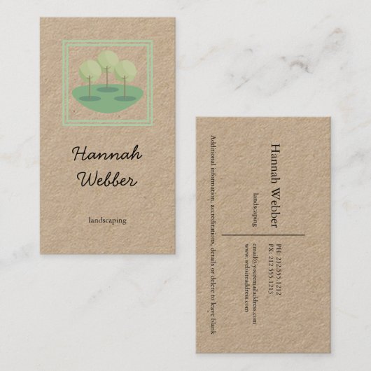 Rustige landschapsbomen logo groen kraftpapier visitekaartje (Voorkant / Achterkant)