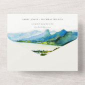 Rustige landschapsbruiloft bij het meer van het do all in one uitnodiging (Achterkant)