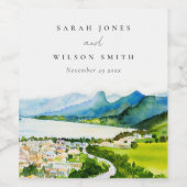 Rustige landschapsbruiloft bij het meer van het do wijn etiket (Enkel label)