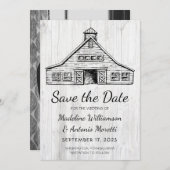 Rustige landschuur Eenvoudig hout Save The Date (Voorkant / Achterkant)