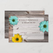 Rustige landschuur met gele en Blauwgroen Daisy RS RSVP Kaartje (Voorkant / Achterkant)