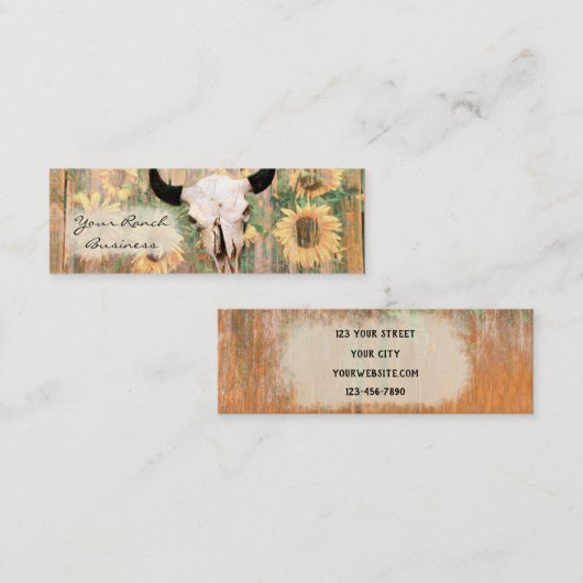 Rustige landschuur Westerne bull Skull Sunflower Mini Visitekaartje (Voorkant / Achterkant)