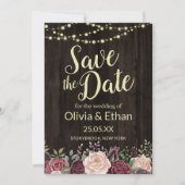 Rustige landsinflasappellampjes met donkerrood hou save the date (Voorkant)