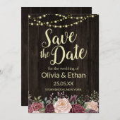 Rustige landsinflasappellampjes met donkerrood hou save the date (Voorkant / Achterkant)