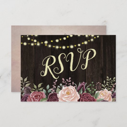 Rustige landsinflasappellampjes op donker hout RSVP kaartje (Voorkant / Achterkant)