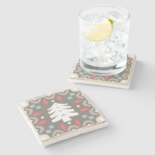 Rustige landsinusboom met geometrische kleurrijke  stenen onderzetter (Zijkant)