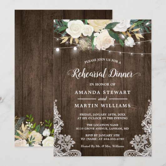 Rustige landstijl Ivory Floral repesal Dinner Kaart (Voorkant / Achterkant)