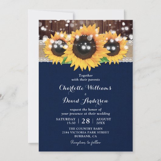 Rustige landzeemacht blauw zonnebloempje huwelijk kaart (Voorkant)