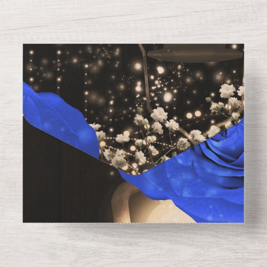 Rustige lantaarn en blauwe Rozen bruiloft + RSVP All In One Uitnodiging (Achterkant)