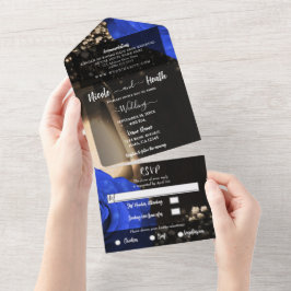 Rustige lantaarn en blauwe Rozen bruiloft + RSVP All In One Uitnodiging