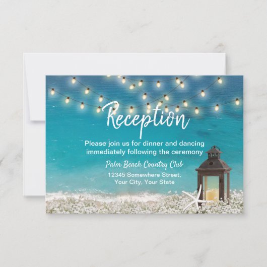 Rustige Lantaarn Starfish Beach Wedding Reception Kaart (Voorkant)