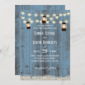 Rustige Lantaarns Land Floral Dusty Blue Wedding Kaart (Voorkant / Achterkant)