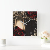 Rustige lantaarns licht en donkerrode rozen Floral Vierkante Klok (Huis)