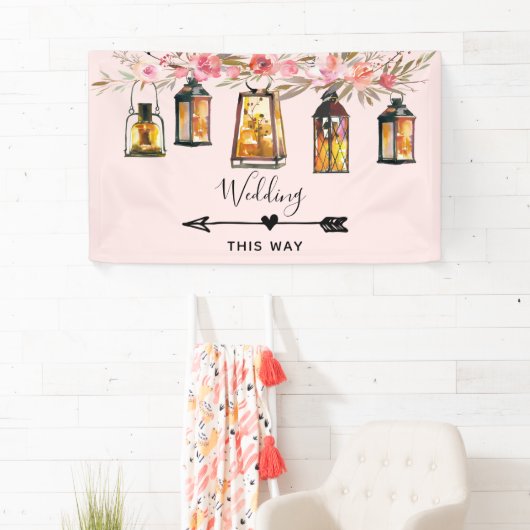 Rustige Lantaarns Roos Gold Wedding Direction Spandoek (Insitu)