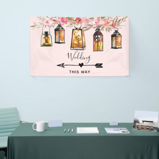 Rustige Lantaarns Roos Gold Wedding Direction Spandoek (Beurs)